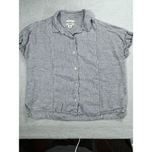 Christian Siriano Linen Striped Blouse M Boxy Cropped Button Up Coastal...